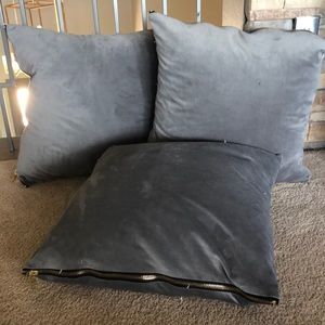 3 Matching Velvet grey throw pillows